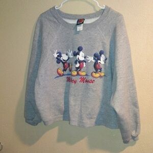 Vintage Gray Embroidered Cropped Mickey Mouse Sweatshirt L